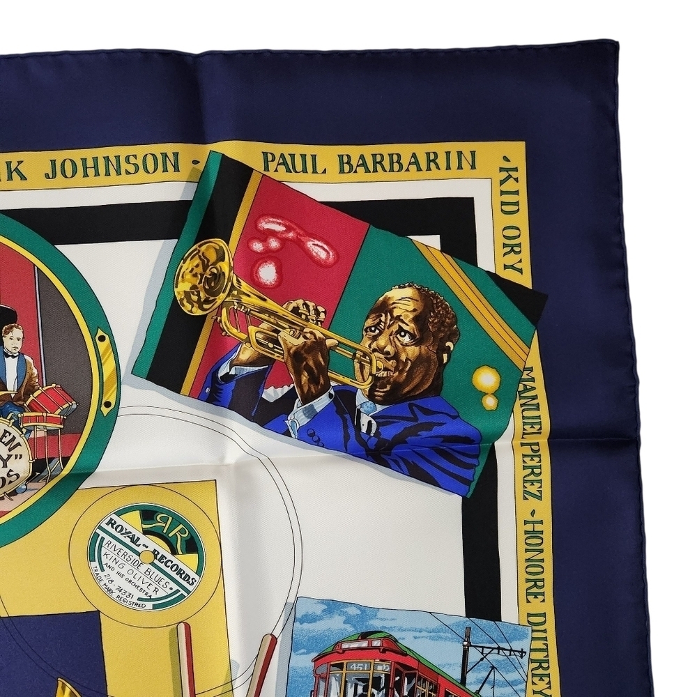 HERMÈS silk scarf with box New-Orleans Creole Jazz by Loïc Dubigeon square 35" - Picture 8 of 16